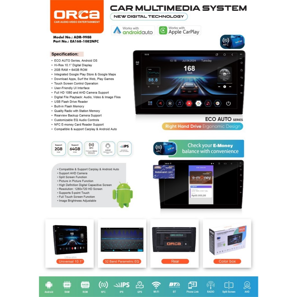 Jual Headunit Android Orca Eco Auto 10 Inch 2GB 64GB NFC WiFi Youtube ...