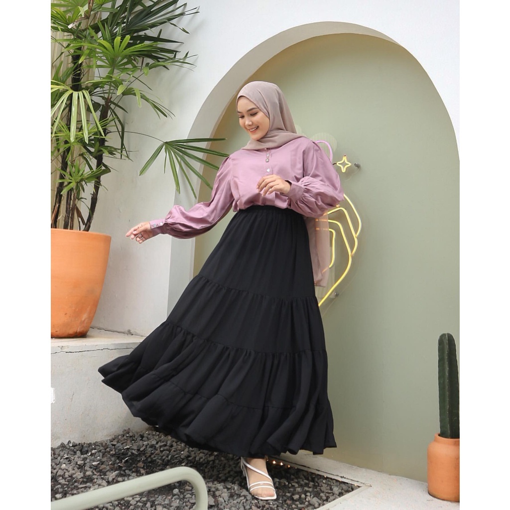 Jual Rok Rufla Midi Skirt Ceruty Full Furing Jumbo Premium / Rok ...
