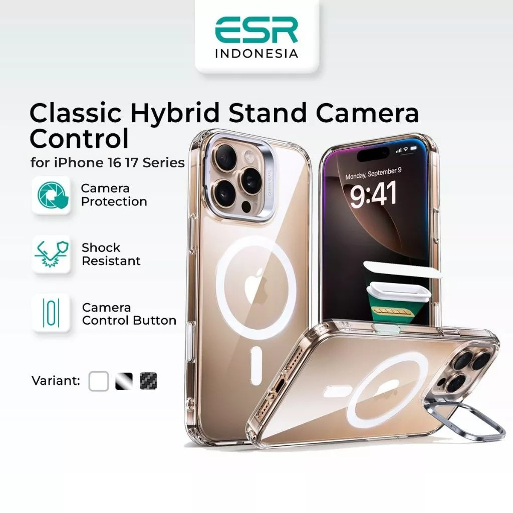 ESR Classic Hybrid Case with Stash Stand HaloLock iPhone 16 iPhone 17  Pro/ProMax Camera Control Case Casing Hardcase Handphone Transparan Magsafe