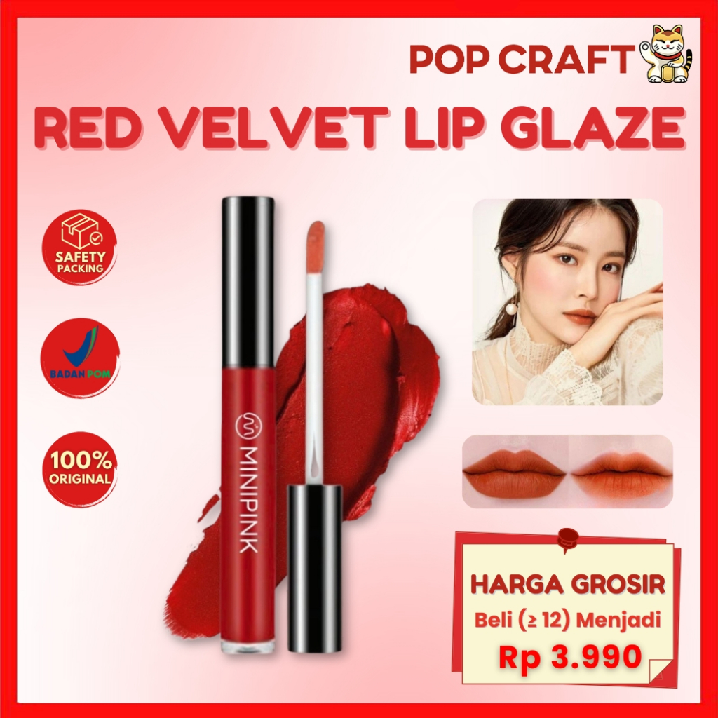 Jual PC BPOM MINIPINK Lip Glaze Matte Liquid Lipstick Glamour Red 6 ...