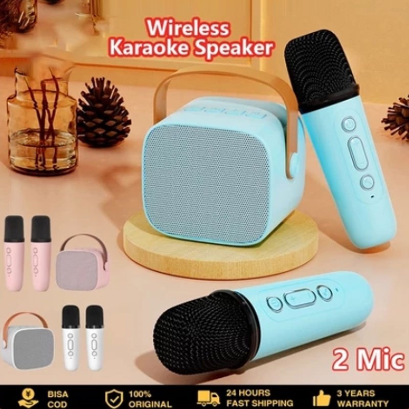 Jual Speaker mini bluetooth 2 mic 1 karaoke Bluetooth 5.3 Set Mini Full ...