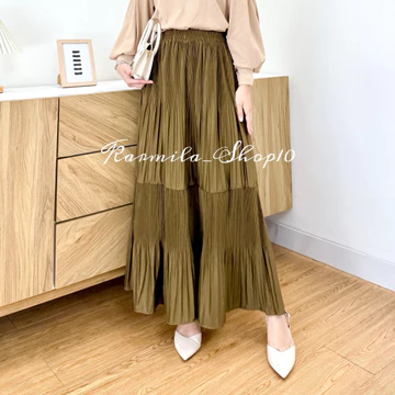 Angela Skirt Rok Maxi Susun DUA Plisket Lidi Mayung Rok Plisket Lidi Cabang Ruflle Pleated Skirt