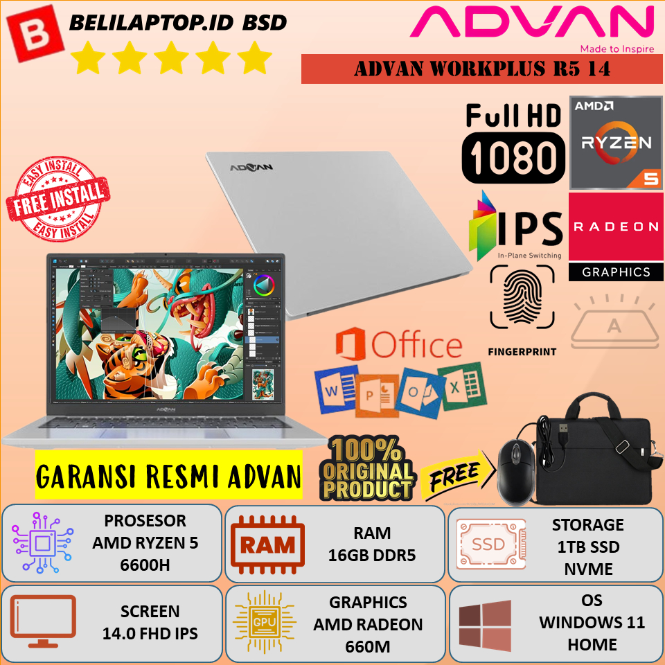 Jual Laptop Gaming Murah Advan WorkPlus R5 Amd Ryzen 5 6600H Ram 16GB ...