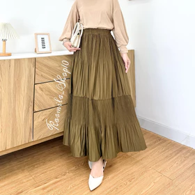 Angela Skirt Rok Maxi Susun DUA Plisket Lidi Mayung Rok Plisket Lidi Cabang Ruflle Pleated Skirt