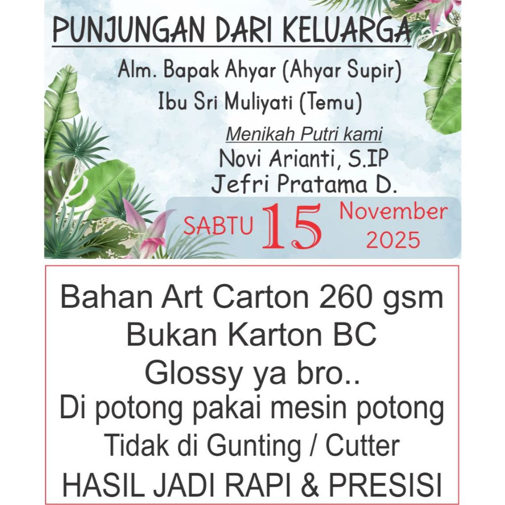 Jual Kertas Punjungan kartu Punjungan / Kartu Rantangan Pesta Khitan ...