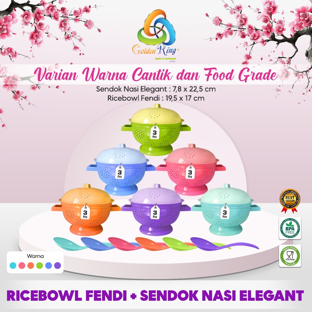 Jual (3 SET) PAKET RICE BOWL FENDI / Waskom Nasi / Bakul Nasi / Tempat ...