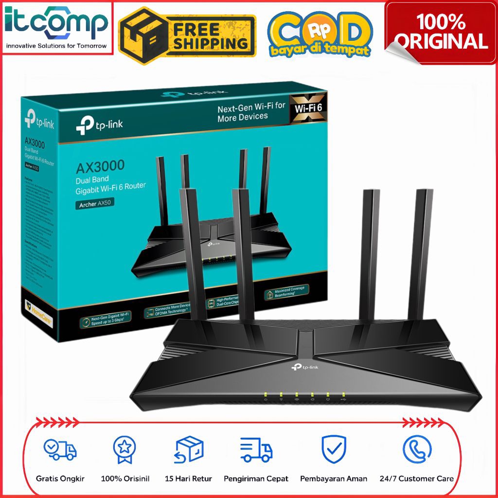 Jual TP-Link Archer AX50 AX3000 Wi-Fi 6 Dual Band MU-MIMO Gigabit ...