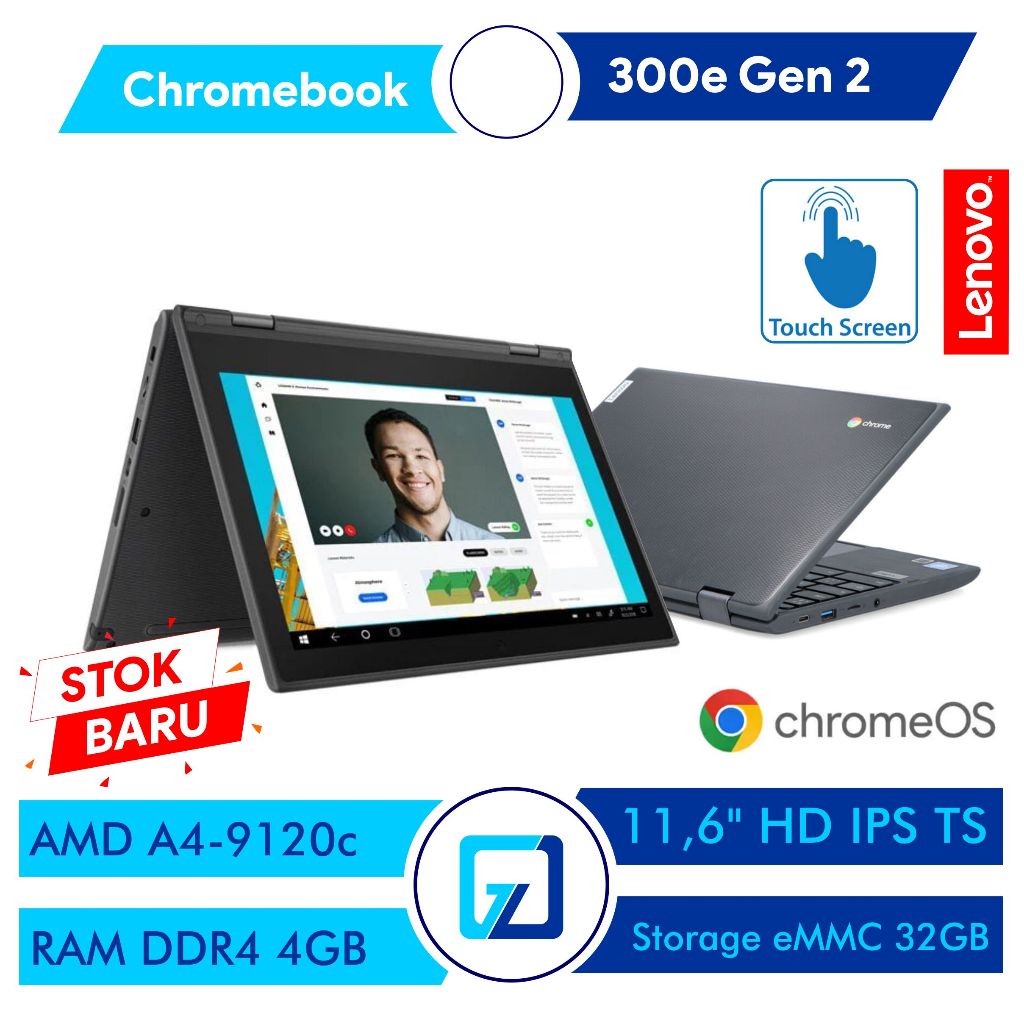Lenovo Chromebook 300e Gen Flip 360 Touchscreen Kondisi Baru