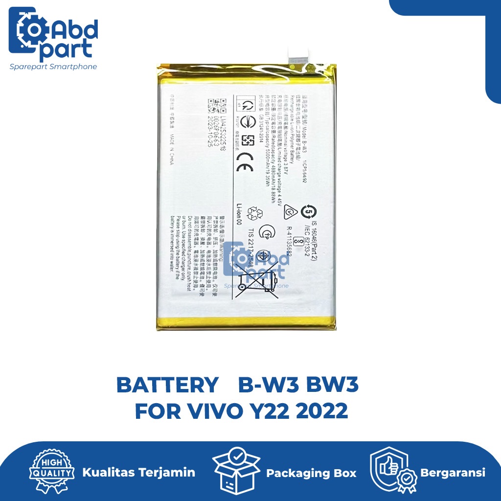 Jual BATTERY B-W3 BW3 FOR VIVO Y22 2022 ORIGINAL | Shopee Indonesia