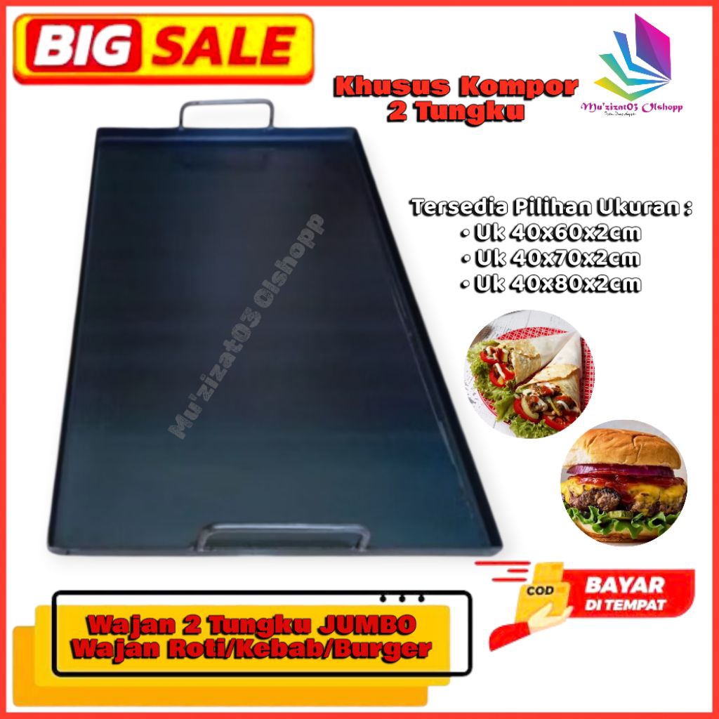 Jual Wajan Baja Hitam Tekuk Khusus 2 Tungku Kompor Anti Lengket/Wajan ...