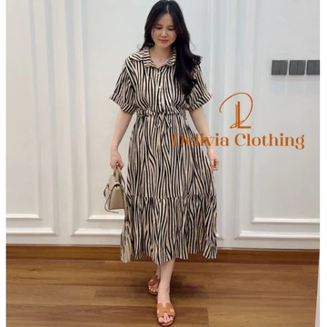 Delivia Midi Dress Zebra Rayon Armoure Premium 5110 11 12Casual Midi Dress Wanita Katun Motif