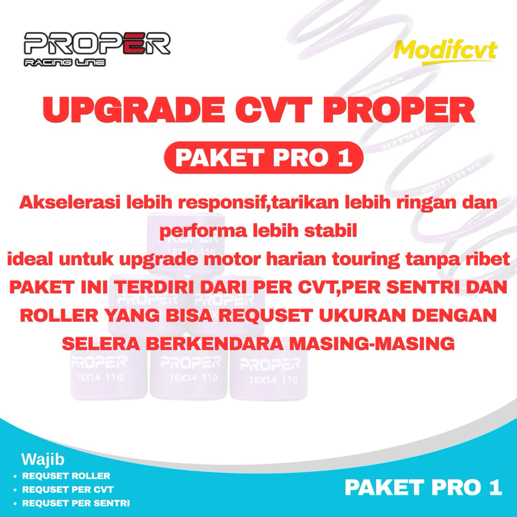 Jual PAKET UPGRADE CVT PROPER PRO 1 VARIO 125 150 PCX ADV BEAT SCOOPY ...
