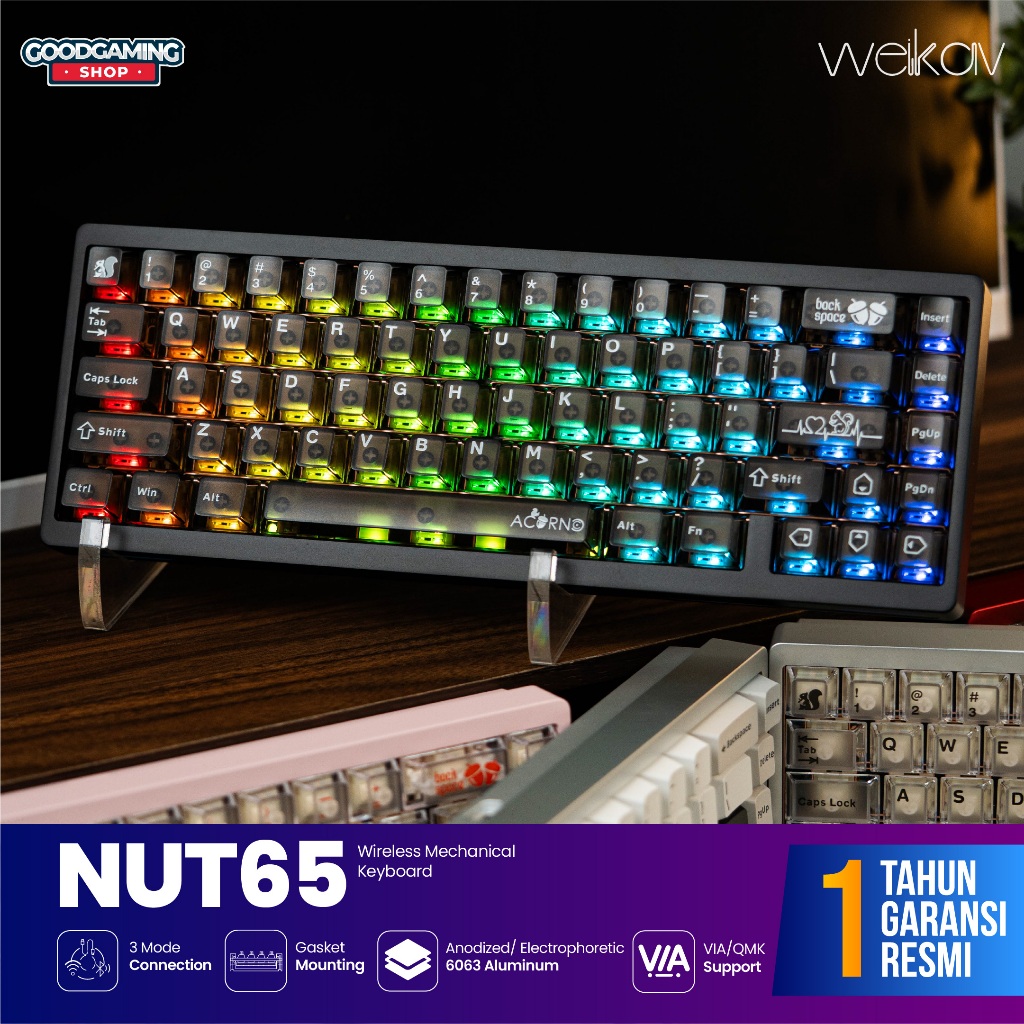Jual Weikav NUT65 Aluminium 65% Layout Wireless RGB Hotswappable QMK ...