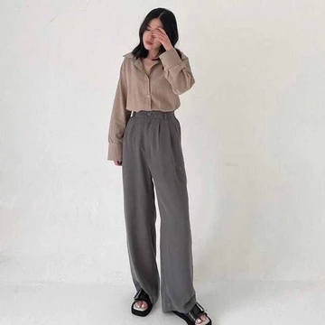 Celana Highwaist Loose Pants Trousers Celana Kerja Wanita Kantor Celana Anti Kusut Celana Kulot