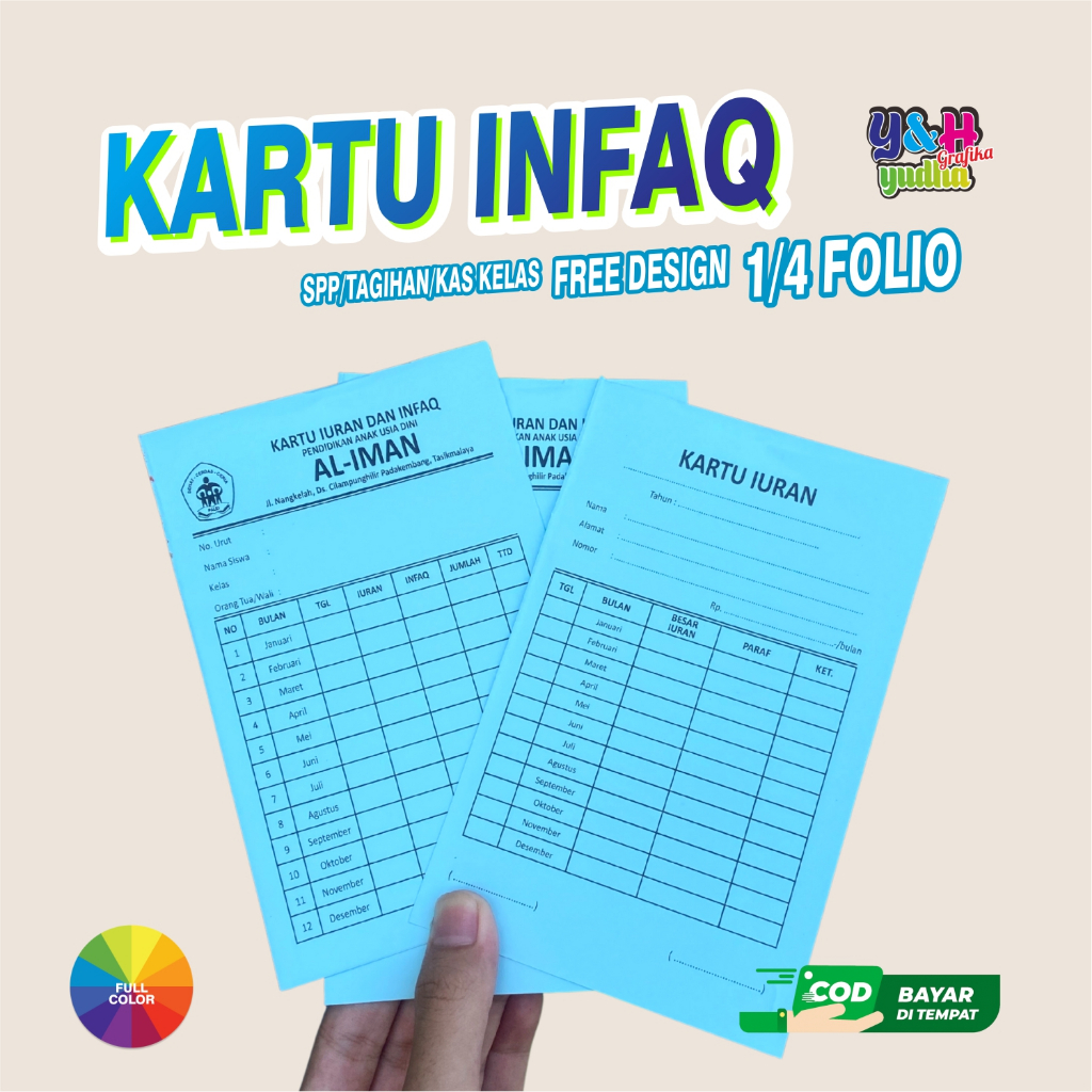 Jual Kartu Infaq 1/4 100 Lembar Iuran Custom Bulanan SPP/Tagihan/Kas ...