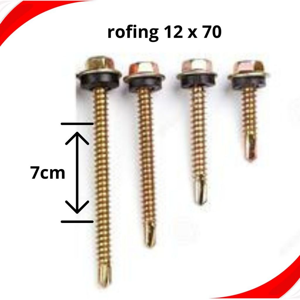 Jual baut rofing skrup ukuran 7cm isi 1pak 10 pcs | Shopee Indonesia