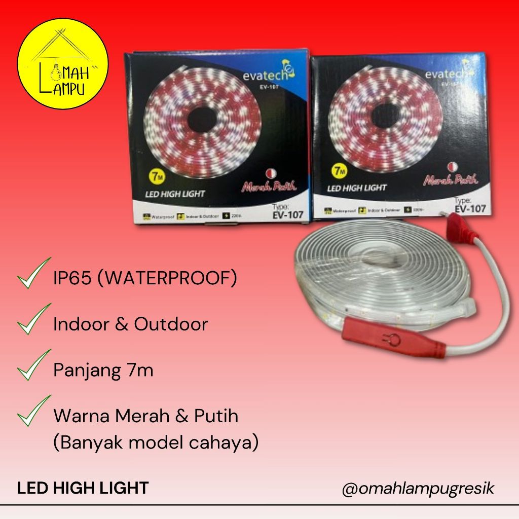 Jual Evatech Lampu Strip Merah-Putih 7 Meter Tahan Air | Shopee Indonesia