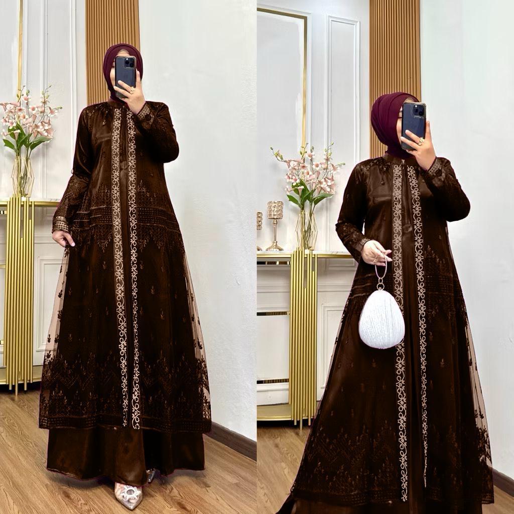 Jual Baju gamis set outer Kombinasi Brukat renda Premium Nadira maxi ...