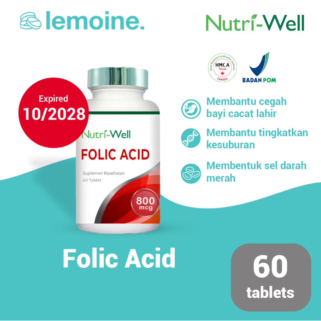 Jual Nutriwell Folic Acid 800 mcg Vitamin Asam Folat Suplemen Promil ...