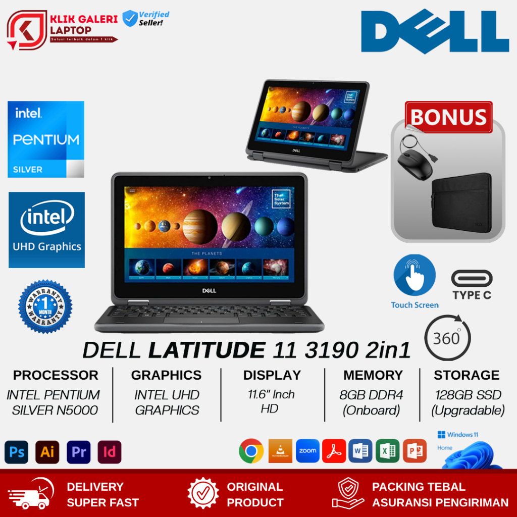 Jual Laptop 2in1 Dell Latitude 11 3190 Intel Pentium Silver N5000 8GB ...