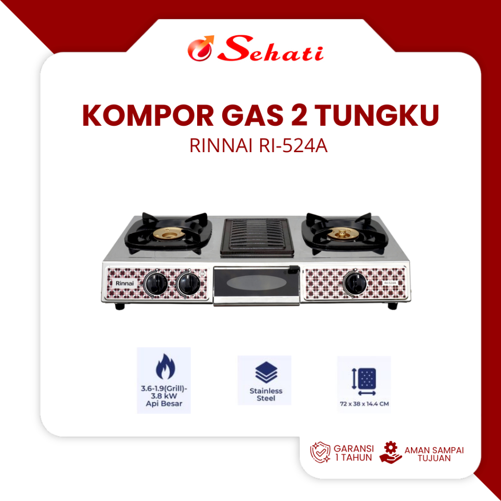 Jual RINNAI Kompor Gas 2 Tungku Griller RI-524A Grill Plate dan Grill ...