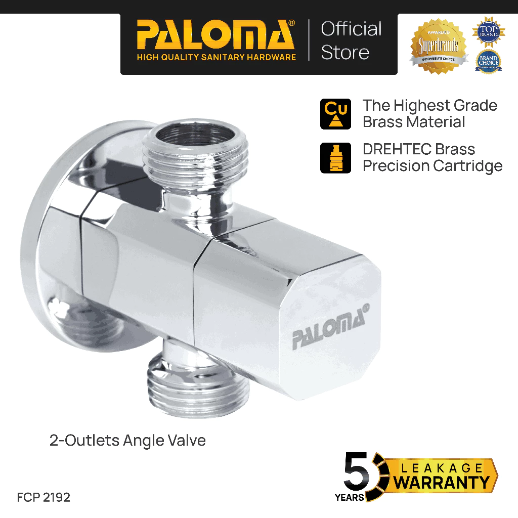 PALOMA FCP 2192 Keran Stop 2 Cabang Keran Toilet Keran WC Keran Jet Shower Wall Tembok Keran Water Air Brass Kuningan Chrome Krom - foto 1
