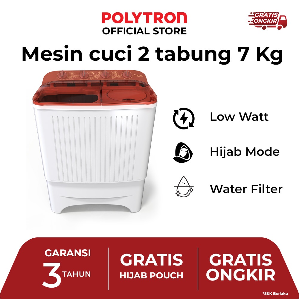 Jual POLYTRON Mesin Cuci 2 Tabung Giant Series Hijab 7 KG - PWM 7072N ...