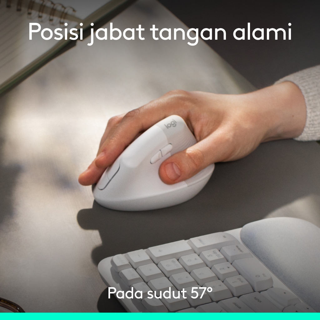 Logitech COMBO Wave Keys & Mouse Vertikal Lift Logitech - Keyboard dan Mouse Nirkabel Ergonomis - dengan Penyangga Telapak Tangan Empuk, Easy-Switch,  (6)