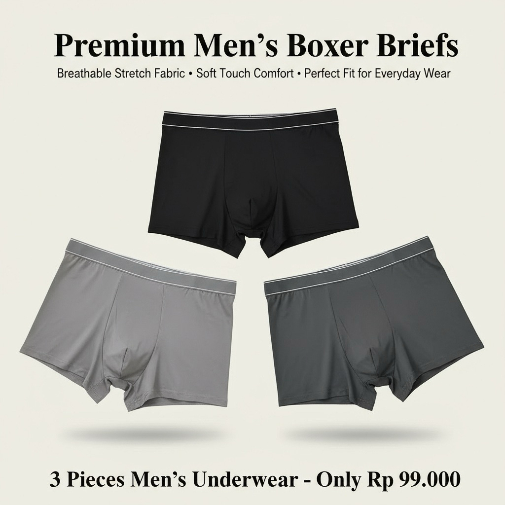 Jual 3 PCS Men's Boxers Shorts Underwear Boxers Man Cool Breathable ...