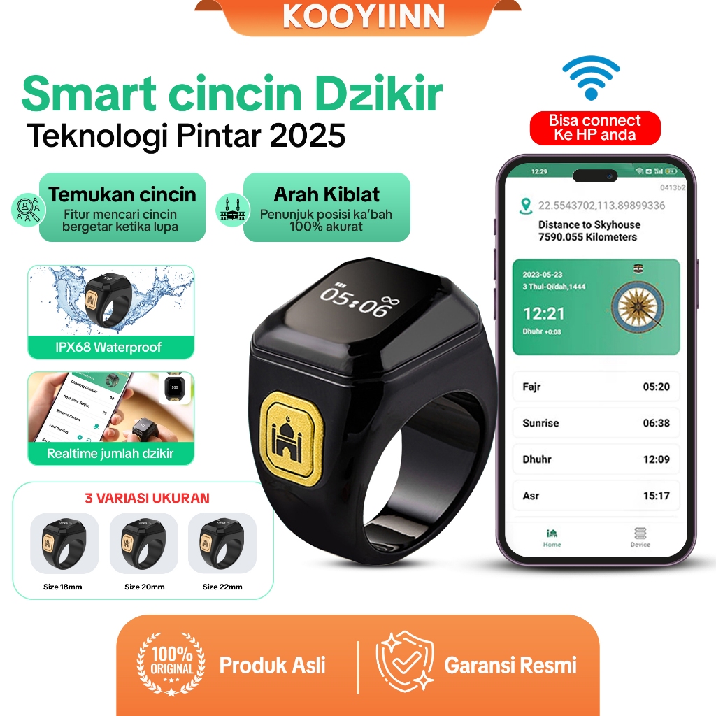 Jual KOOYIINN Ziker Ring Smart Digital Tasbih Cincin Digital Zikir Ring ...