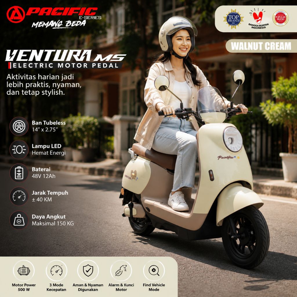 Pacific Ventura M5 Electric Motor Pedal Motor Listrik 48V Baterai 12Ah Ban Tubeless 14 Inch