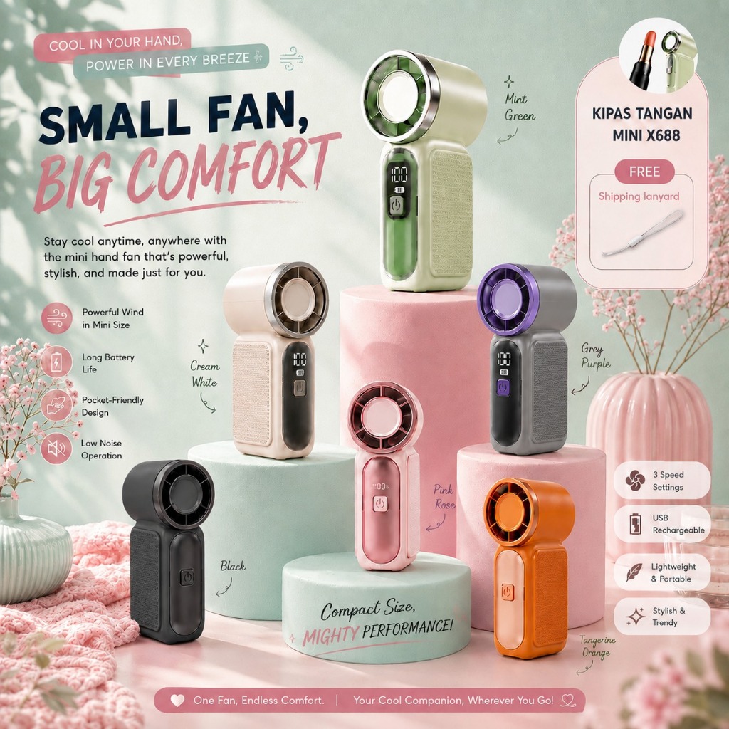 Kipas Angin Mini Saku Turbo Portabel - 100 Level Kecepatan Kipas Angin Super Mini