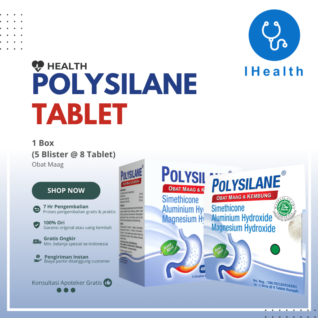 Polysilane Tablet 1 Box (5 Blister) - Obat Maag dan Kembung