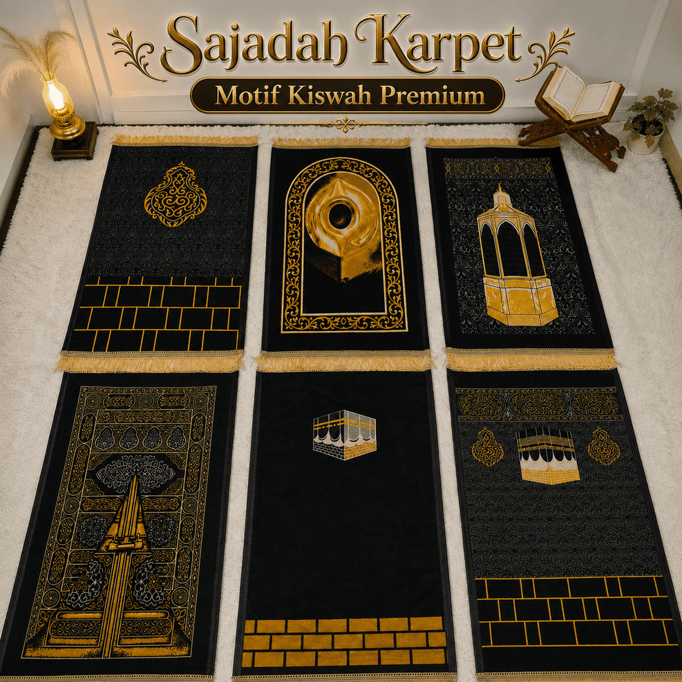 Sajadah Kiswah Ukuran 53 x 105cm Sajadah Turki Premium Tebal Empuk Beludru Halus Anti Selip Dewasa Cocok Souvenir Umroh & Haji