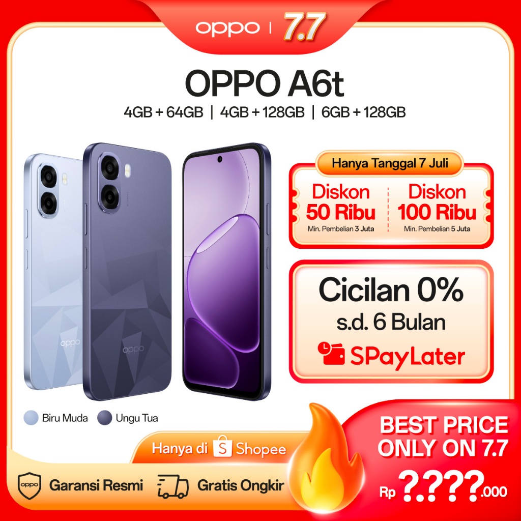 [BARU] OPPO A6t Online Exclusive 4+64/128GB & 6+128GB [Snapdragon 685, 6500mAh Large Battery, 120Hz Ultra High Refresh Rate]