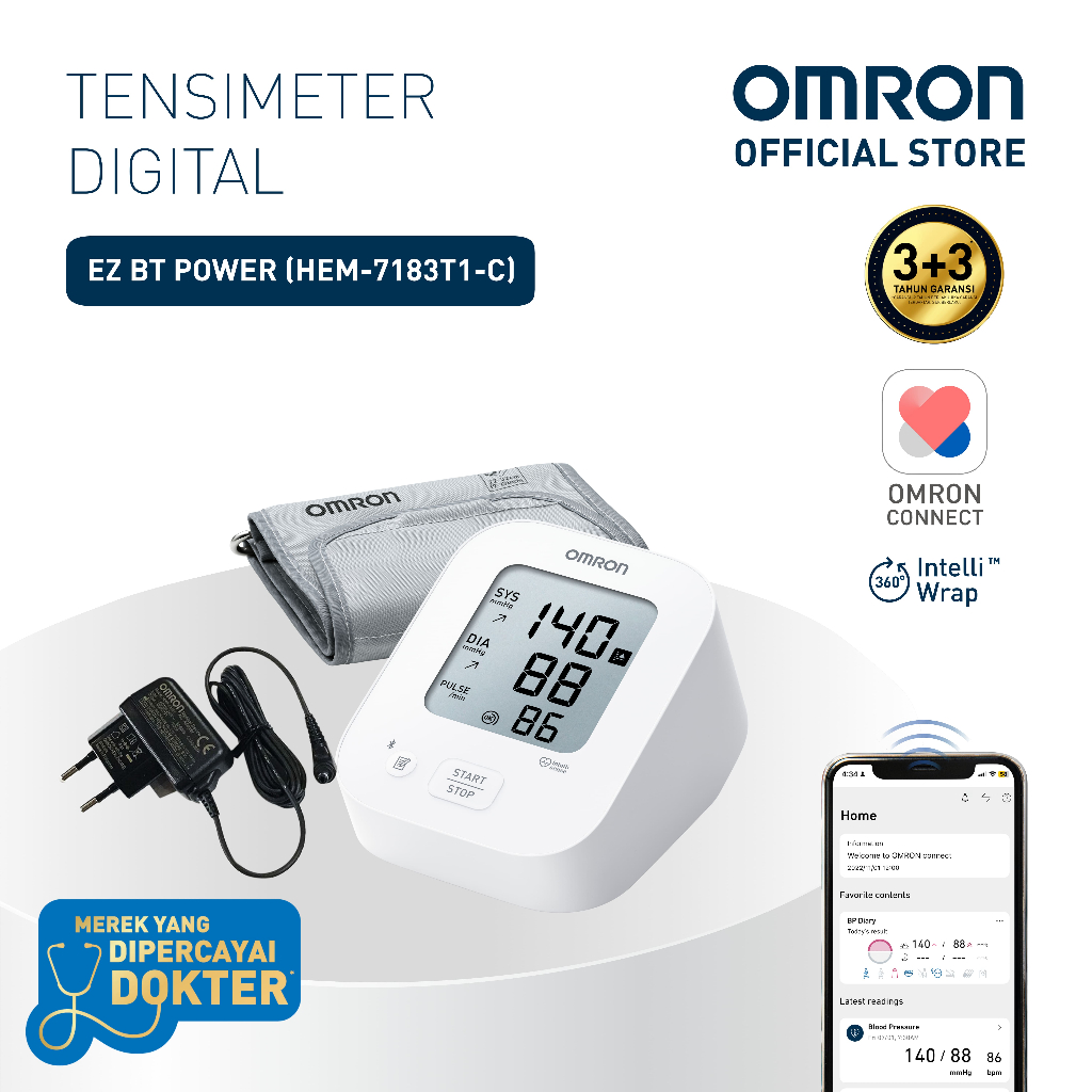 [NEW] Omron Tensimeter Digital EZ Bluetooth Power HEM-7183T1-C + Adaptor
