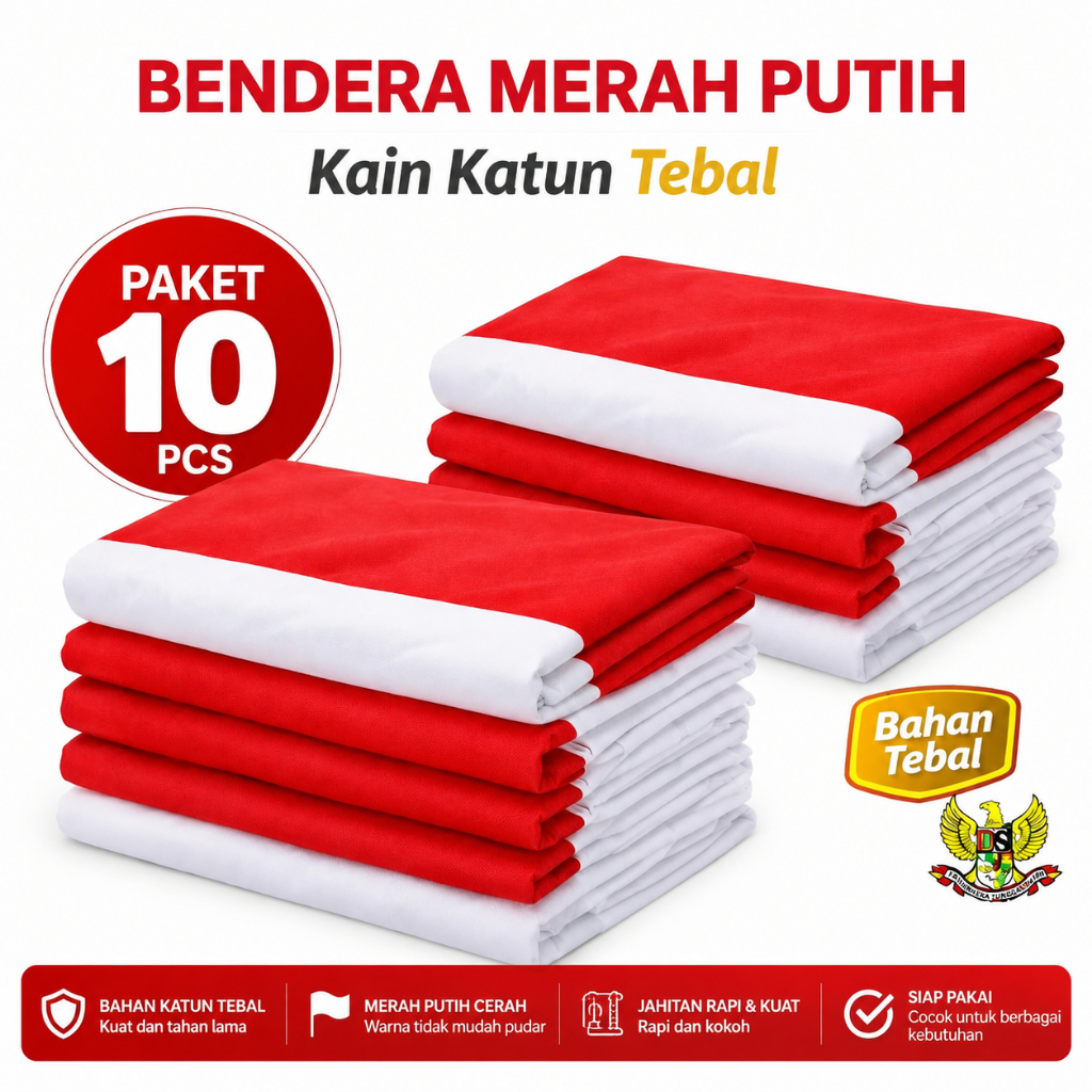 Paket 10 Pcs Bendera Merah Putih Bahan Katun Premium