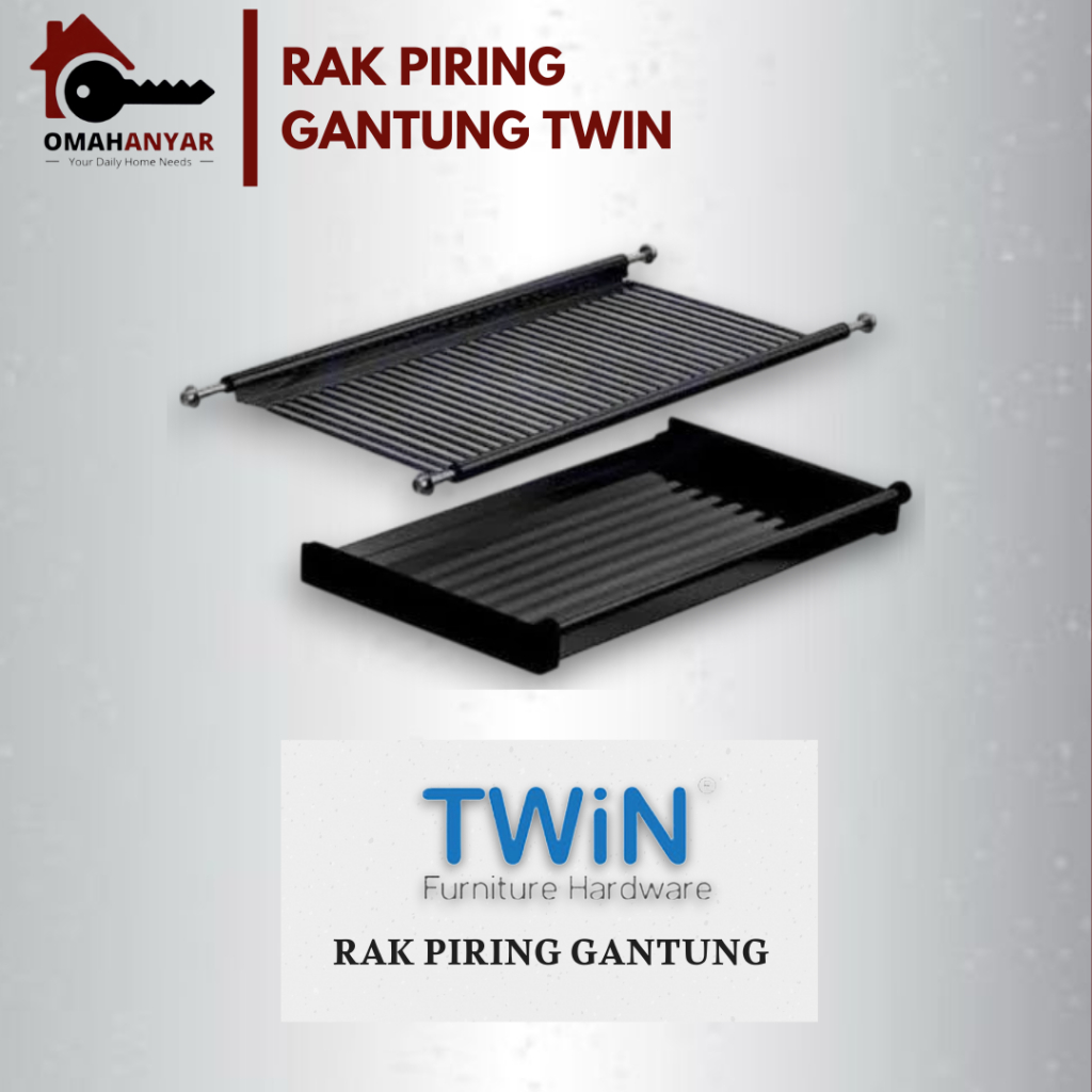 Rak Piring Gantung Twin Hitam Ukuran 60 70 80 90 100 cm untuk Kabinet Kitchen Set Lengkap Tray Air Anti Karat