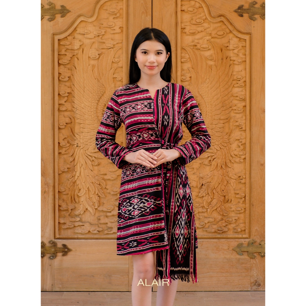 ALAIR | Widuri Dress Tenun Wanita - Merah Geometris