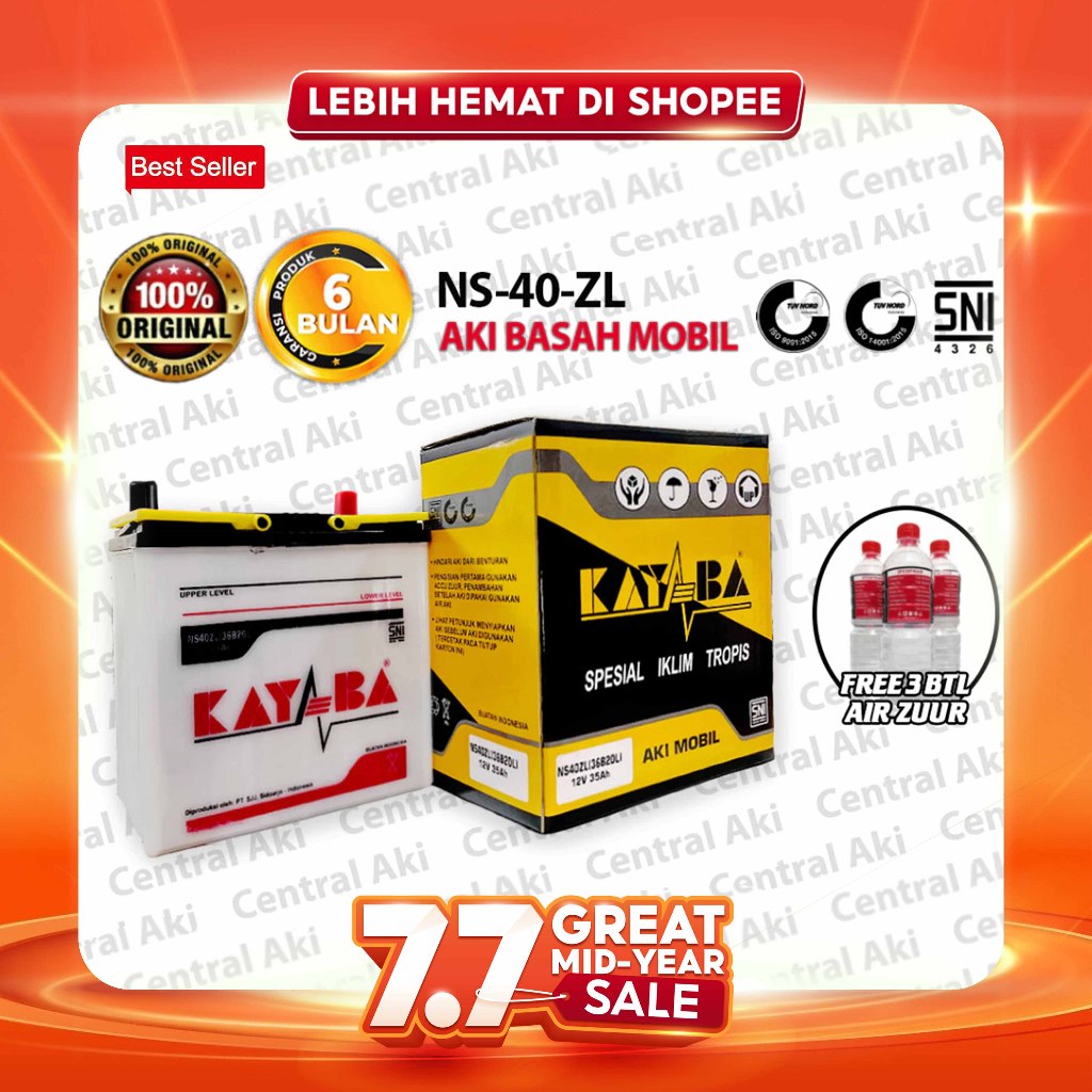 KAYABA Aki Mobil NS40ZL 12V 35AH Accu Basah Original untuk Daihatsu Ayla Brio Suzuki Ertiga Garansi 6 Bulan - Car