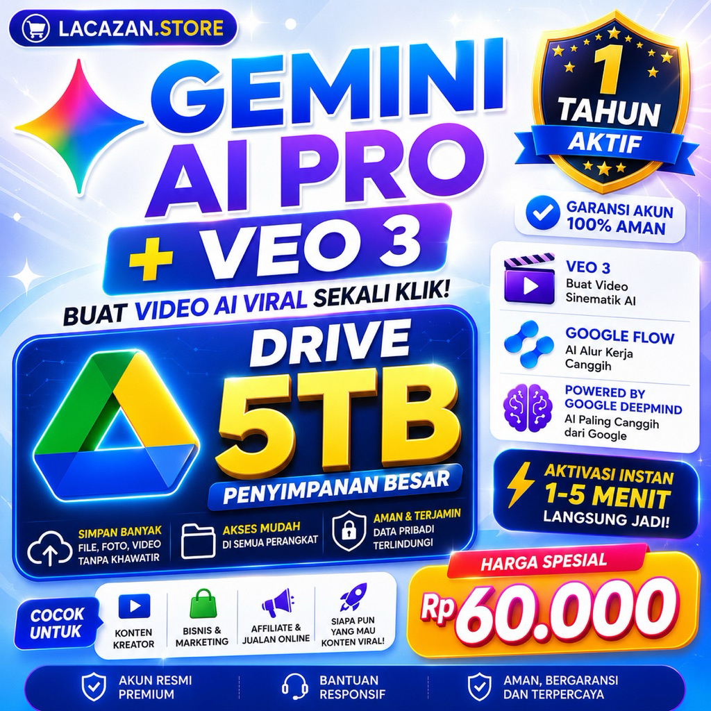GEMINI AI PRO 1 TAHUN | Support Coding, Tugas Kampus, Generate Video dan Gambar | LACAZAN STORE