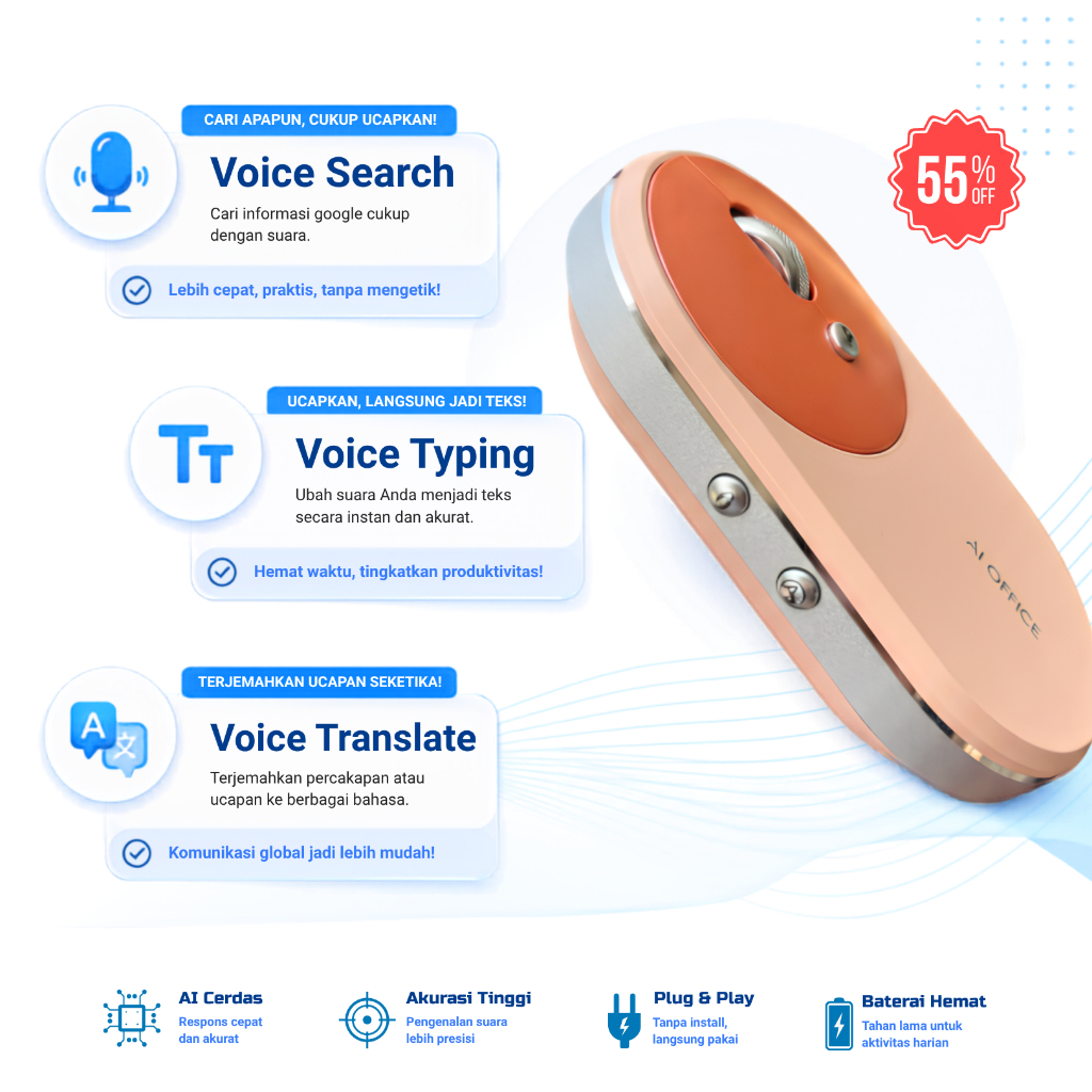 Jual Mouse AI Bluetooth Wireless | Voice Typing | Translate 120+ Bahasa ...
