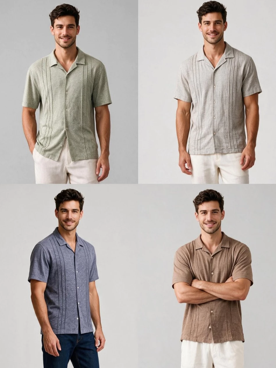 Kemeja Polo Pria Bahan Linen BR Pintuck Linen-Blend Polo Shirt - 2839