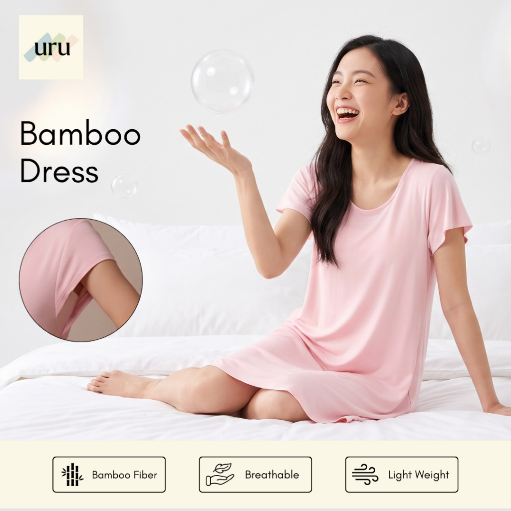 URU UCBamboo™ Daster Built-in Bra Pad – Nyaman Tidur, Anti Kusut, Sejuk, Anti Sesak