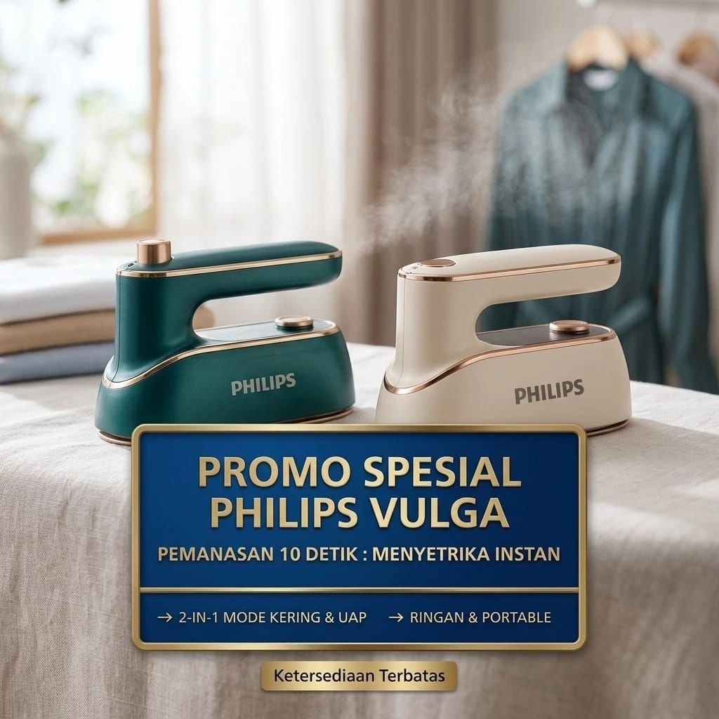 Philips Vulga Setrika Uap Portable 2 in 1 | Mini Steam Iron Travel | Setrika Uap Lipat Multifungsi