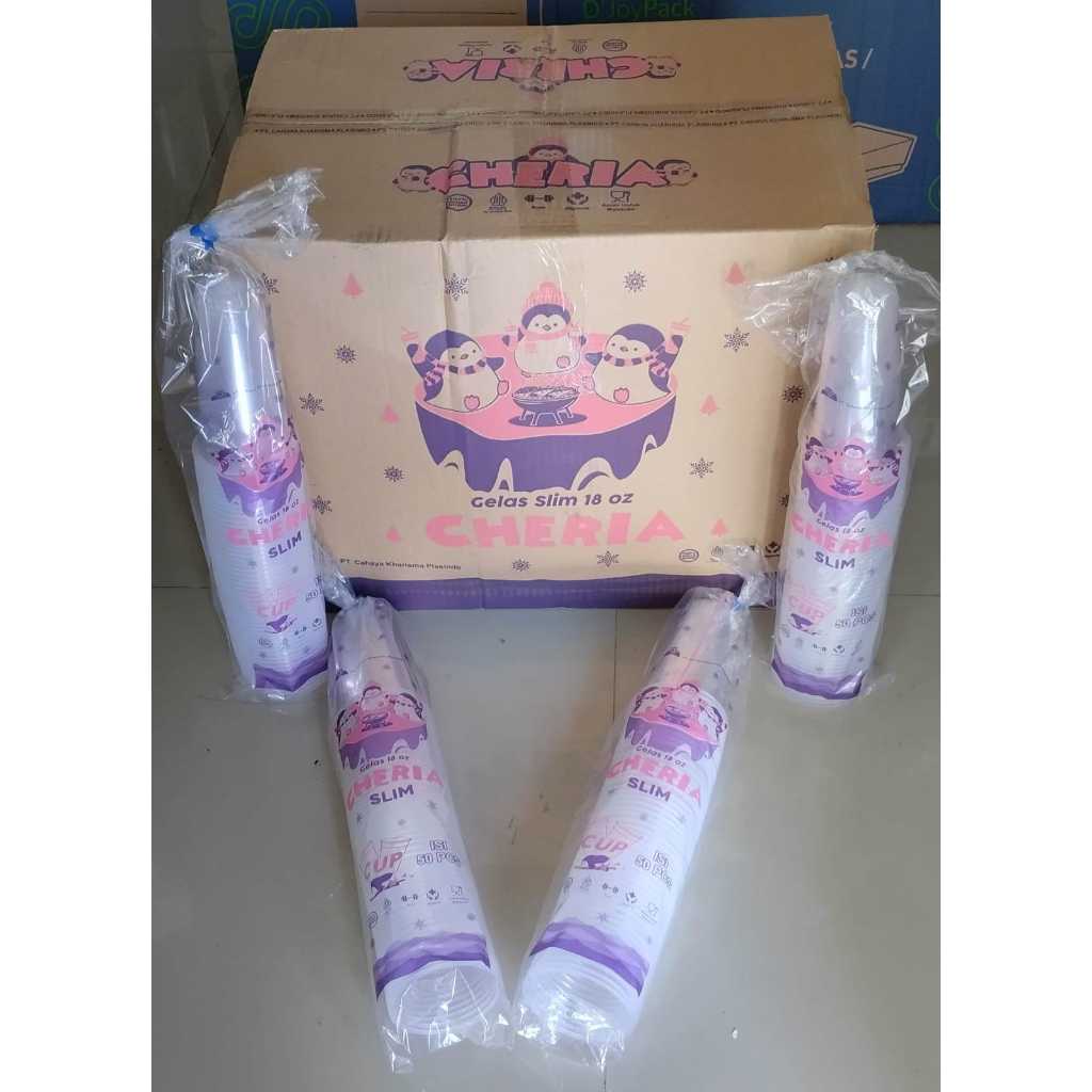 Jual 1 DUS (20 SLOP) CUP GELAS PLASTIK SLIM 18 oz MERK CHERIA 7 GR (50 ...