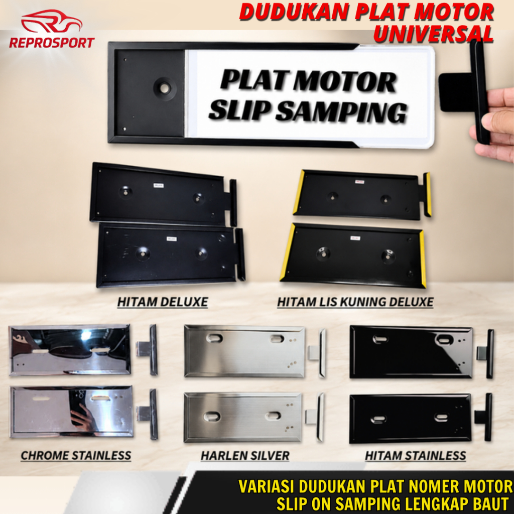 Variasi Dudukan Plat Nomer MOTOR Slip On Samping | Hitam | Chrome | Stainless | Silver | Kuning