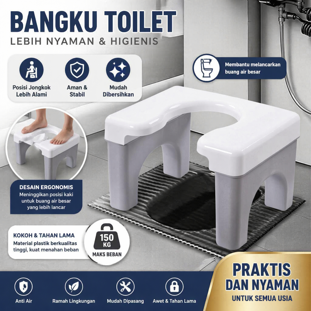 Greenland Kursi Toilet Jongkok Tebal Anti Slip Bangku WC Duduk Model U Bangku Sehat Bangku Kloset Toilet HSB682