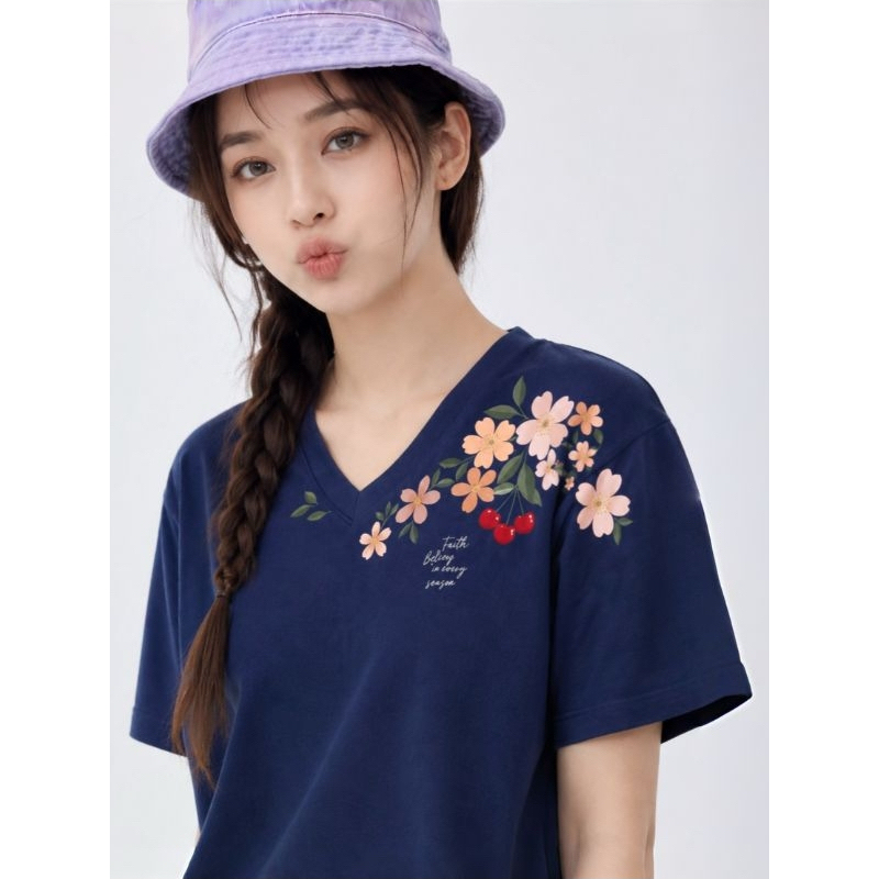 Jual NEW ARRIVAL KAOS HANDESIGN WANITA V-NECK NAVY COTTON COMBED FAITH ...