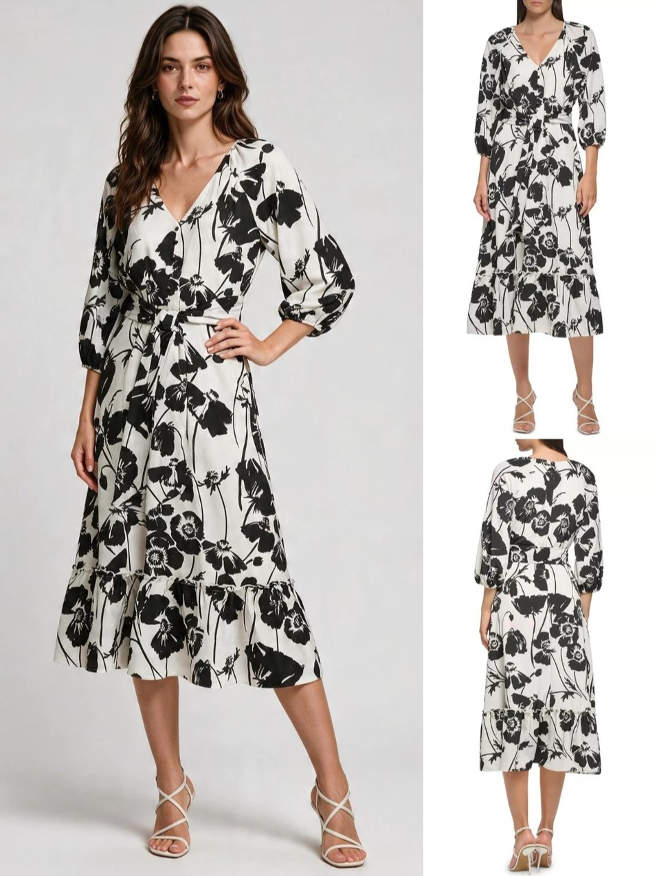 Dress Panjang Wanita KL Women's Floral Belted Midi Dress - 7721